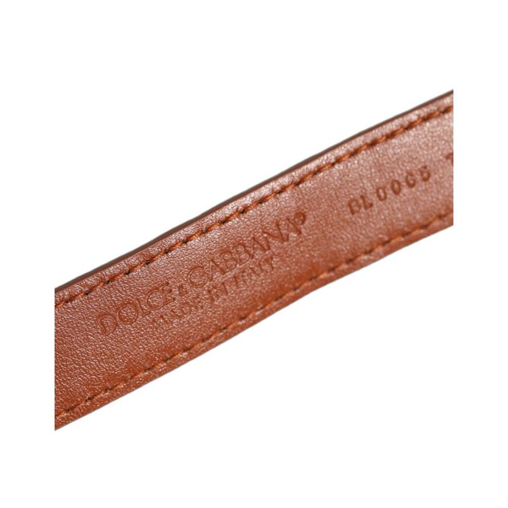 Dolce & Gabbana Brown Textured Leather Gold Buckle Belt Strap Women's Bracelet - Picture 4 of 6
